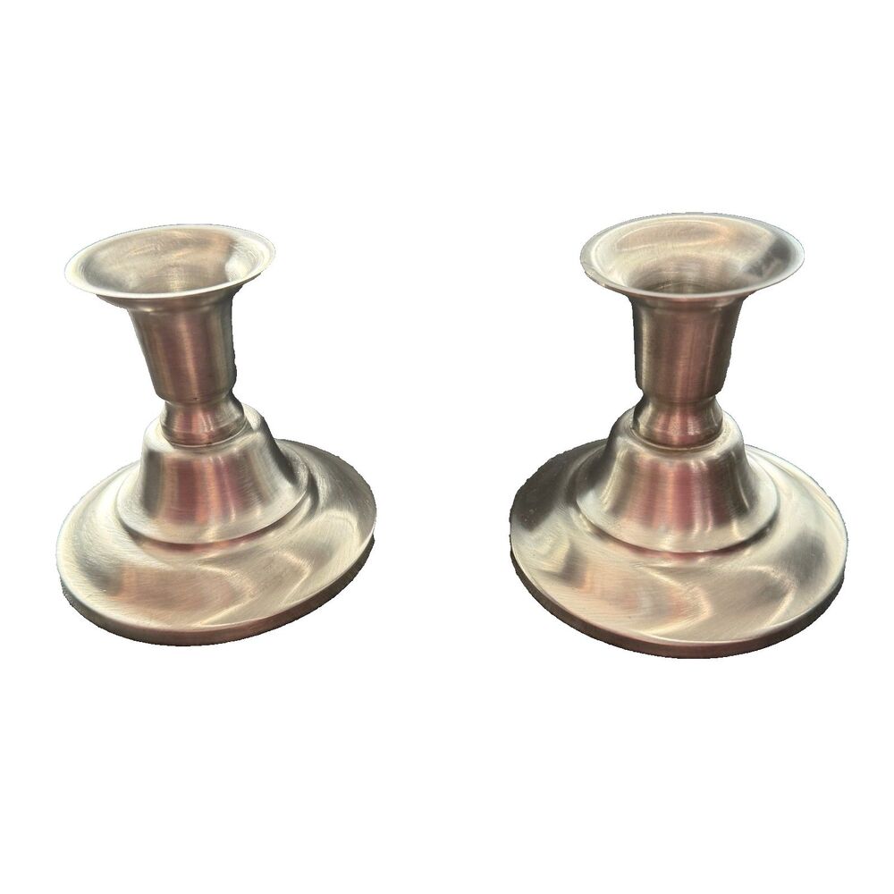 Vintage NWT Pewter Low Candlestick Hgt 3.5" Pair 27815 S International Silver Co